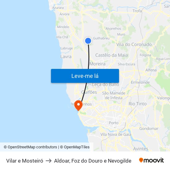 Vilar e Mosteiró to Aldoar, Foz do Douro e Nevogilde map