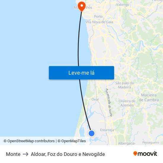 Monte to Aldoar, Foz do Douro e Nevogilde map