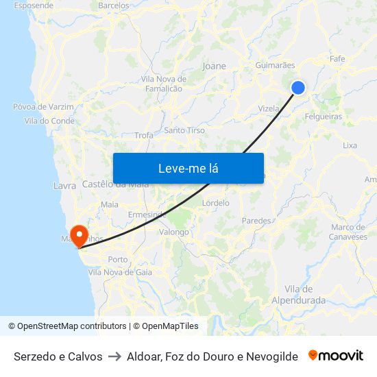 Serzedo e Calvos to Aldoar, Foz do Douro e Nevogilde map