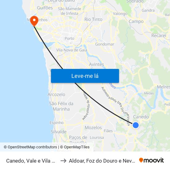 Canedo, Vale e Vila Maior to Aldoar, Foz do Douro e Nevogilde map