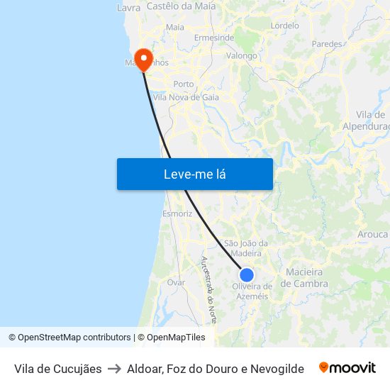Vila de Cucujães to Aldoar, Foz do Douro e Nevogilde map