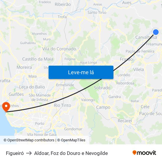 Figueiró to Aldoar, Foz do Douro e Nevogilde map