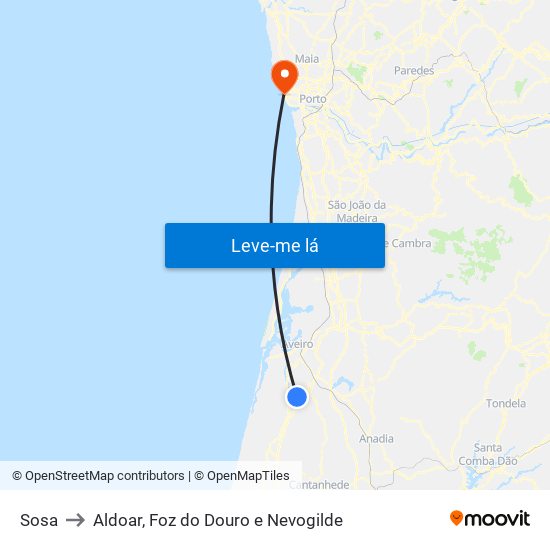 Sosa to Aldoar, Foz do Douro e Nevogilde map