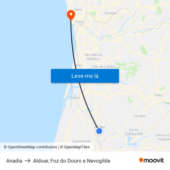 Anadia to Aldoar, Foz do Douro e Nevogilde map