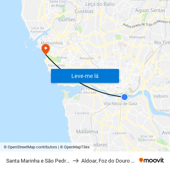 Santa Marinha e São Pedro da Afurada to Aldoar, Foz do Douro e Nevogilde map