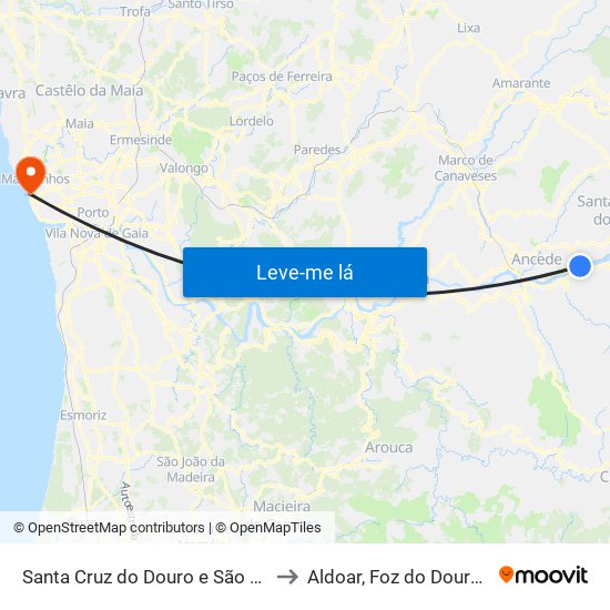 Santa Cruz do Douro e São Tomé de Covelas to Aldoar, Foz do Douro e Nevogilde map