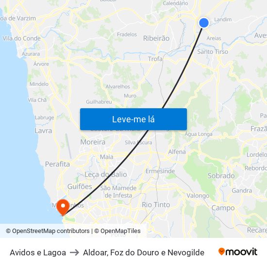 Avidos e Lagoa to Aldoar, Foz do Douro e Nevogilde map