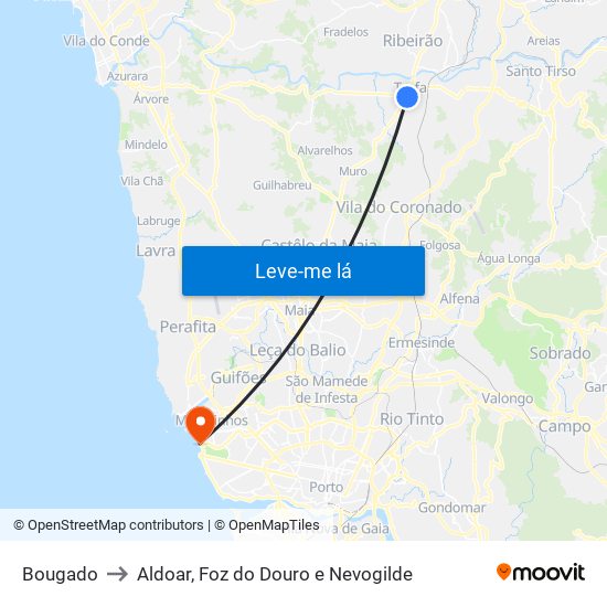 Bougado to Aldoar, Foz do Douro e Nevogilde map