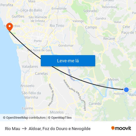 Rio Mau to Aldoar, Foz do Douro e Nevogilde map