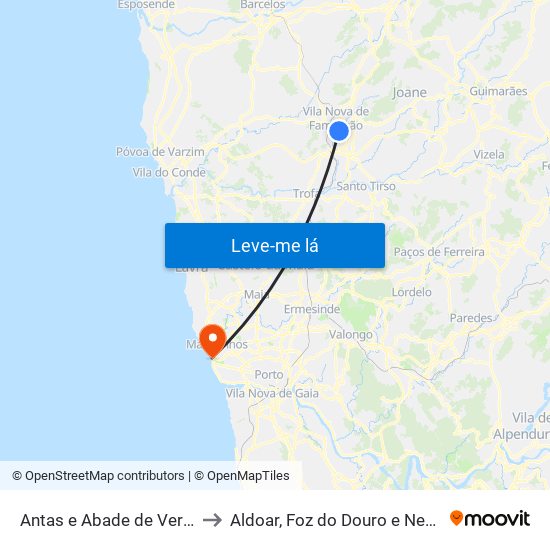 Antas e Abade de Vermoim to Aldoar, Foz do Douro e Nevogilde map