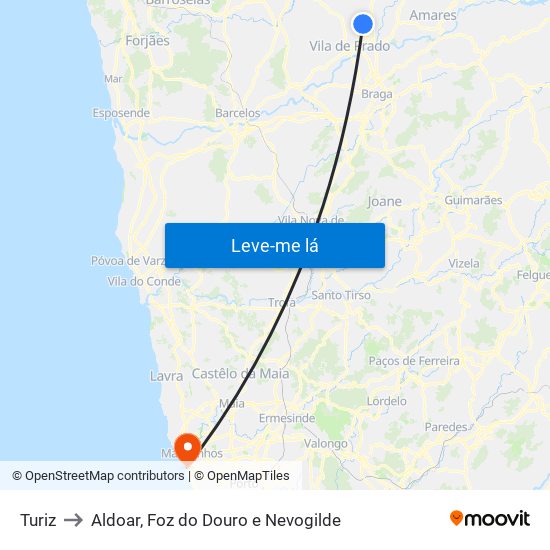 Turiz to Aldoar, Foz do Douro e Nevogilde map