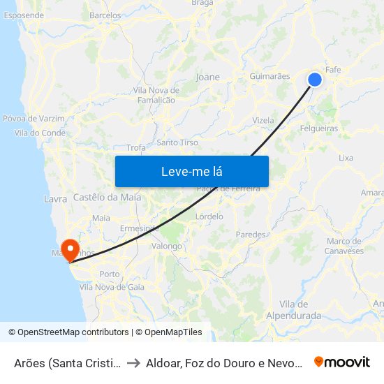 Arões (Santa Cristina) to Aldoar, Foz do Douro e Nevogilde map