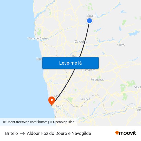 Britelo to Aldoar, Foz do Douro e Nevogilde map