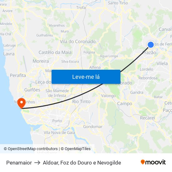 Penamaior to Aldoar, Foz do Douro e Nevogilde map