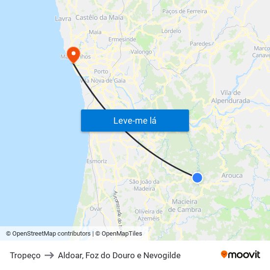 Tropeço to Aldoar, Foz do Douro e Nevogilde map