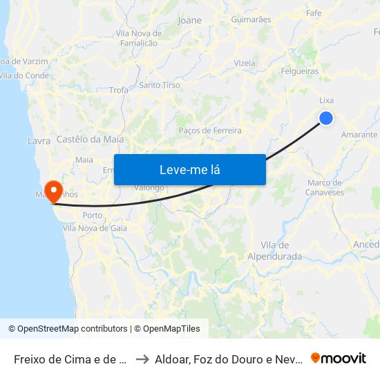 Freixo de Cima e de Baixo to Aldoar, Foz do Douro e Nevogilde map