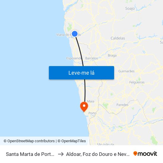 Santa Marta de Portuzelo to Aldoar, Foz do Douro e Nevogilde map