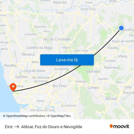 Eiriz to Aldoar, Foz do Douro e Nevogilde map