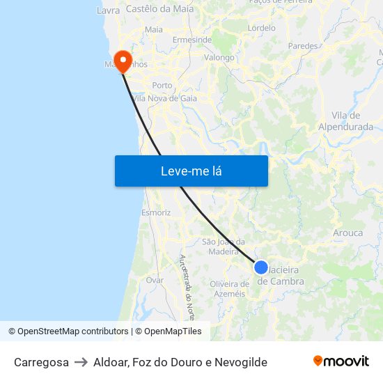 Carregosa to Aldoar, Foz do Douro e Nevogilde map