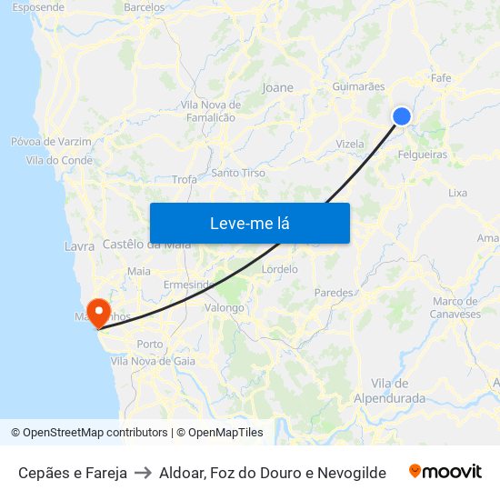 Cepães e Fareja to Aldoar, Foz do Douro e Nevogilde map