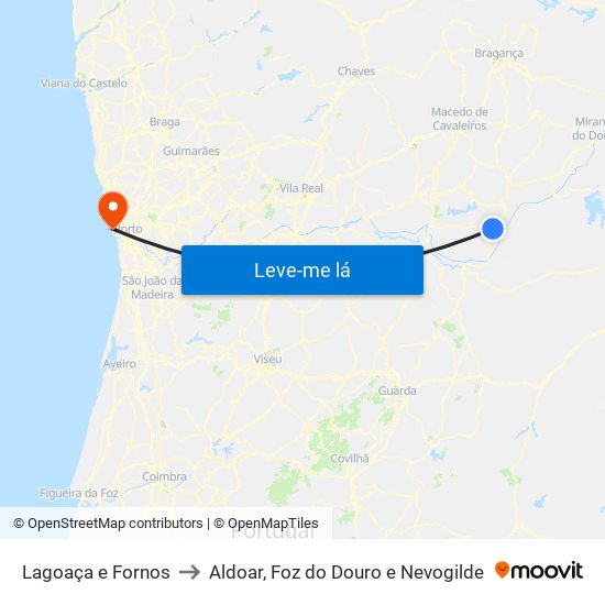 Lagoaça e Fornos to Aldoar, Foz do Douro e Nevogilde map