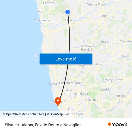 Silva to Aldoar, Foz do Douro e Nevogilde map