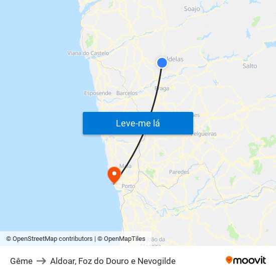 Gême to Aldoar, Foz do Douro e Nevogilde map