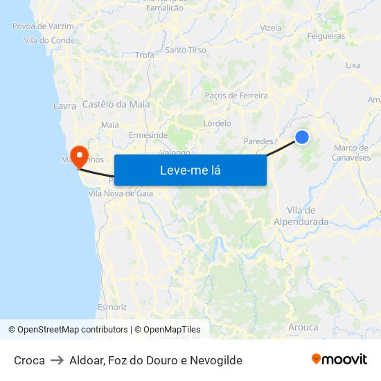 Croca to Aldoar, Foz do Douro e Nevogilde map