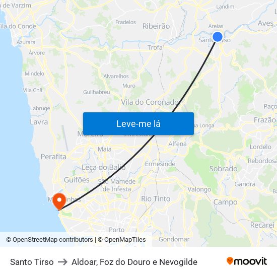 Santo Tirso to Aldoar, Foz do Douro e Nevogilde map