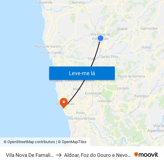 Vila Nova De Famalicão to Aldoar, Foz do Douro e Nevogilde map