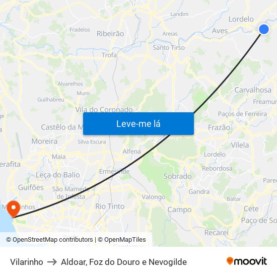 Vilarinho to Aldoar, Foz do Douro e Nevogilde map