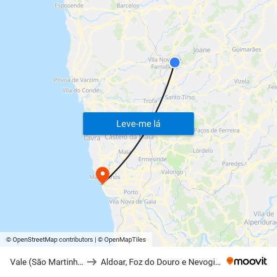 Vale (São Martinho) to Aldoar, Foz do Douro e Nevogilde map