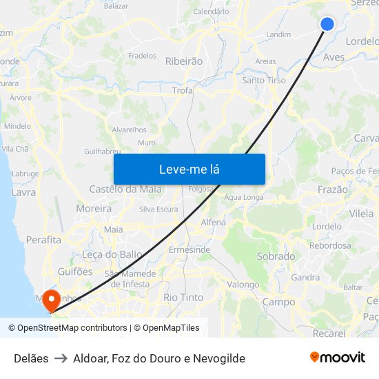 Delães to Aldoar, Foz do Douro e Nevogilde map