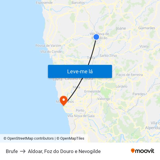 Brufe to Aldoar, Foz do Douro e Nevogilde map