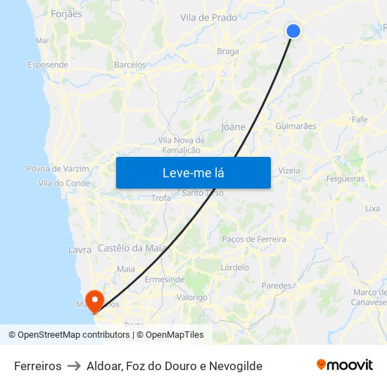 Ferreiros to Aldoar, Foz do Douro e Nevogilde map