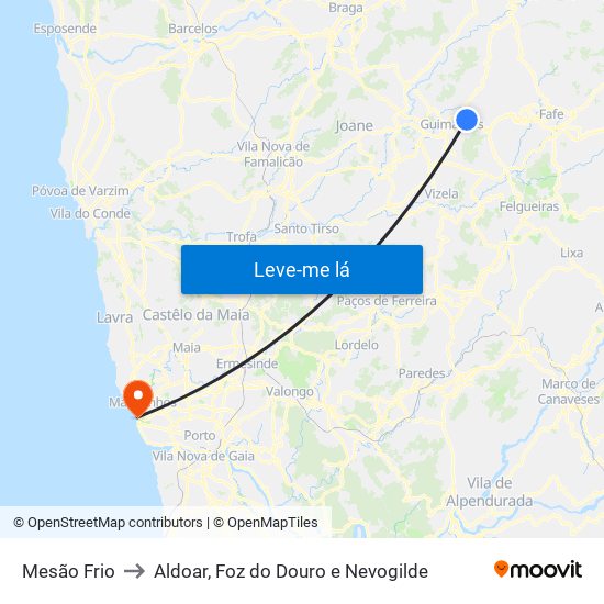 Mesão Frio to Aldoar, Foz do Douro e Nevogilde map