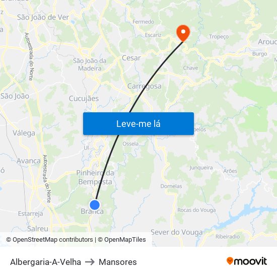 Albergaria-A-Velha to Mansores map