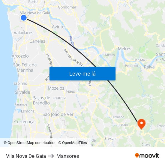 Vila Nova De Gaia to Mansores map