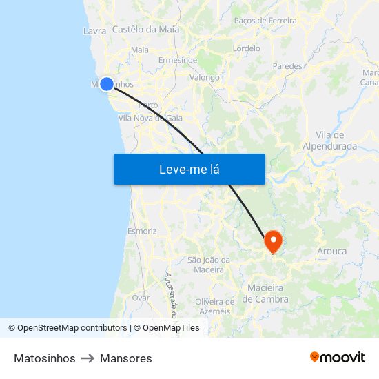 Matosinhos to Mansores map