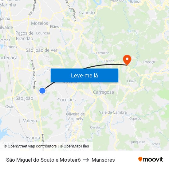 São Miguel do Souto e Mosteirô to Mansores map