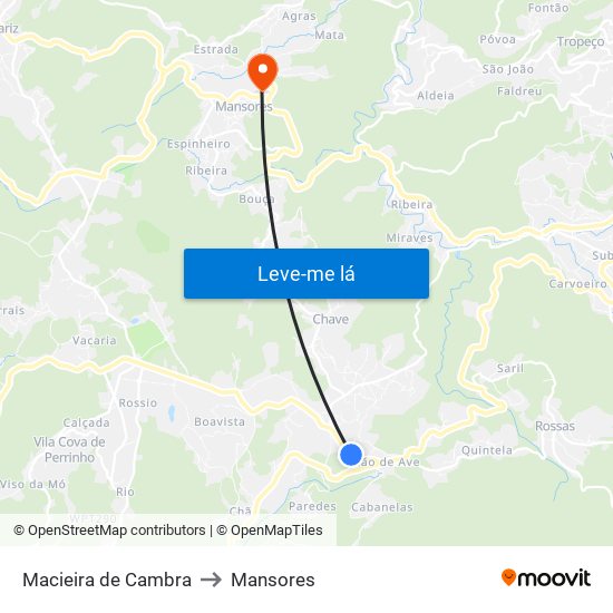 Macieira de Cambra to Mansores map