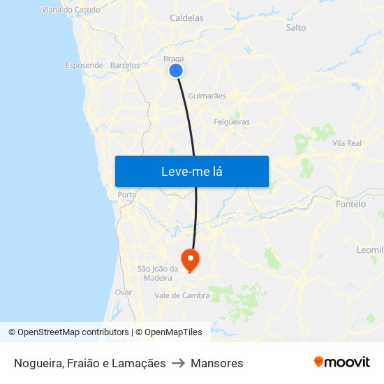 Nogueira, Fraião e Lamaçães to Mansores map