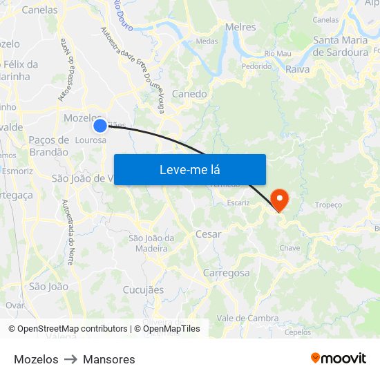 Mozelos to Mansores map