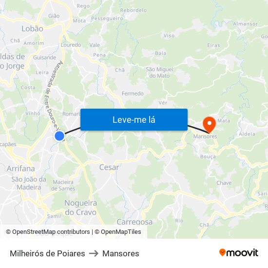 Milheirós de Poiares to Mansores map