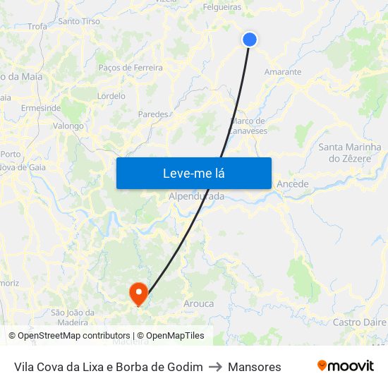 Vila Cova da Lixa e Borba de Godim to Mansores map