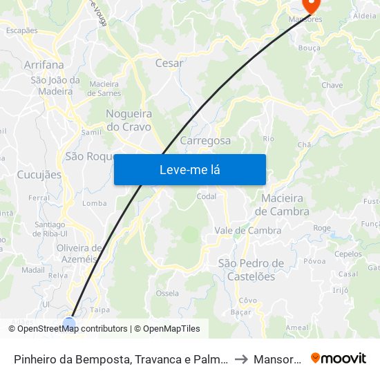 Pinheiro da Bemposta, Travanca e Palmaz to Mansores map