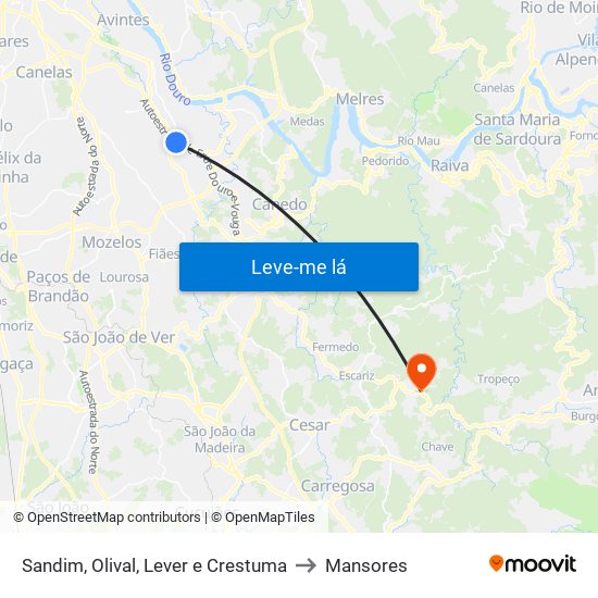 Sandim, Olival, Lever e Crestuma to Mansores map