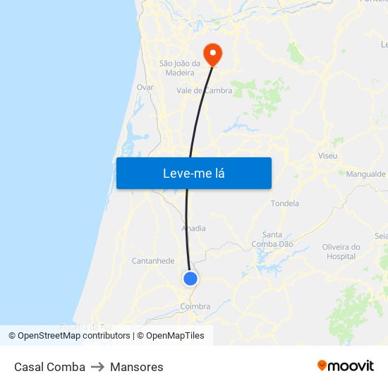 Casal Comba to Mansores map