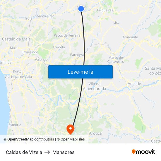 Caldas de Vizela to Mansores map