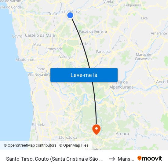 Santo Tirso, Couto (Santa Cristina e São Miguel) e Burgães to Mansores map
